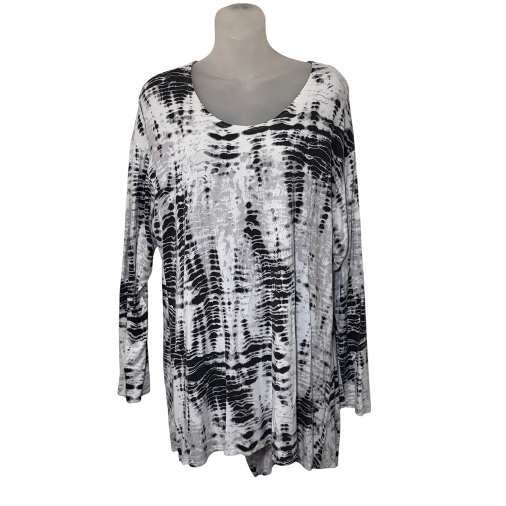 Bryn Walker XS Black White Tie Dye‎ Tunic Top Long Sleeve Artsy  Runs Big